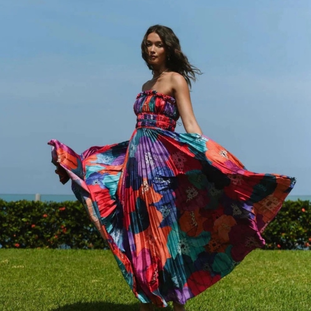 Hutch Strapless Floral Maxi Dress in Purple, Red, Teal